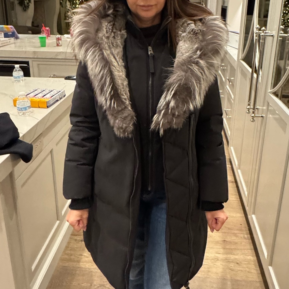 Mackage Black Puffer Coat with Fur Trim